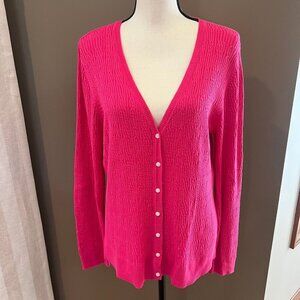 Liz Claiborne Hot Pink Button Up Cable Knit Cardigan Sweater, Size XL